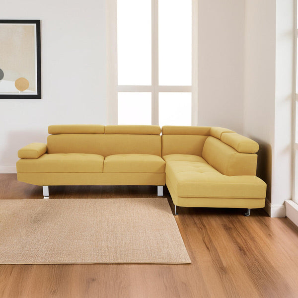 Hanover Ochre Linen Corner Sofa with Adjustable Headrests – close-up