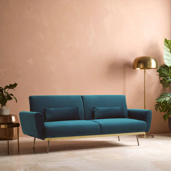 Hatton Green Velvet Sofa Bed – front view