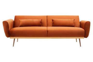 Hatton Burnt Orange Velvet Sofa Bed – side view