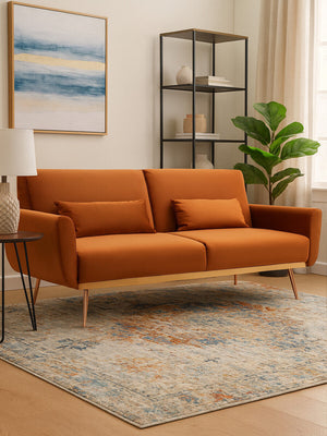 Hatton Burnt Orange Velvet Sofa Bed – in room setting