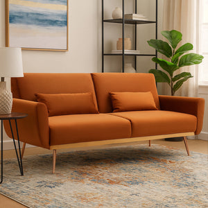 Hatton Burnt Orange Velvet Sofa Bed – front view