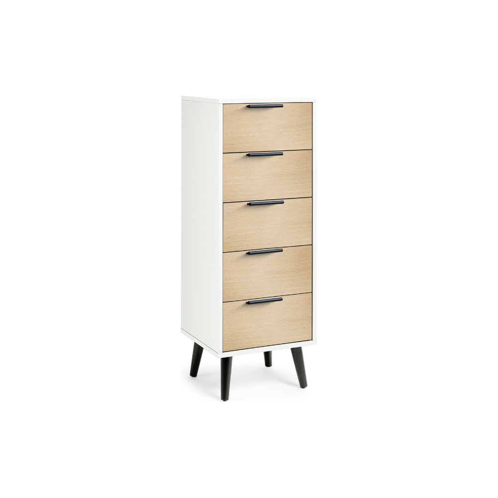 Alba 5 Drawer Narrow Chest - White/Oak