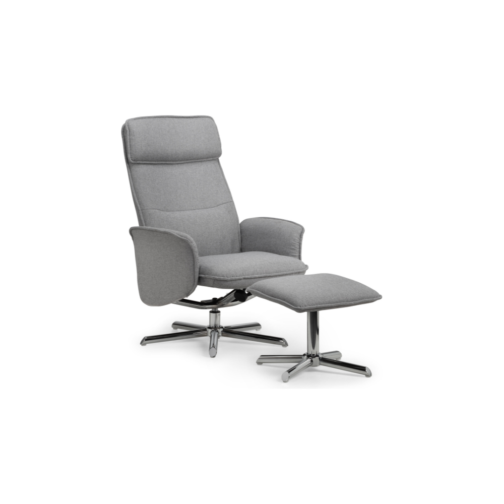 Aria Recliner Chair With Stool - Grey Linen
