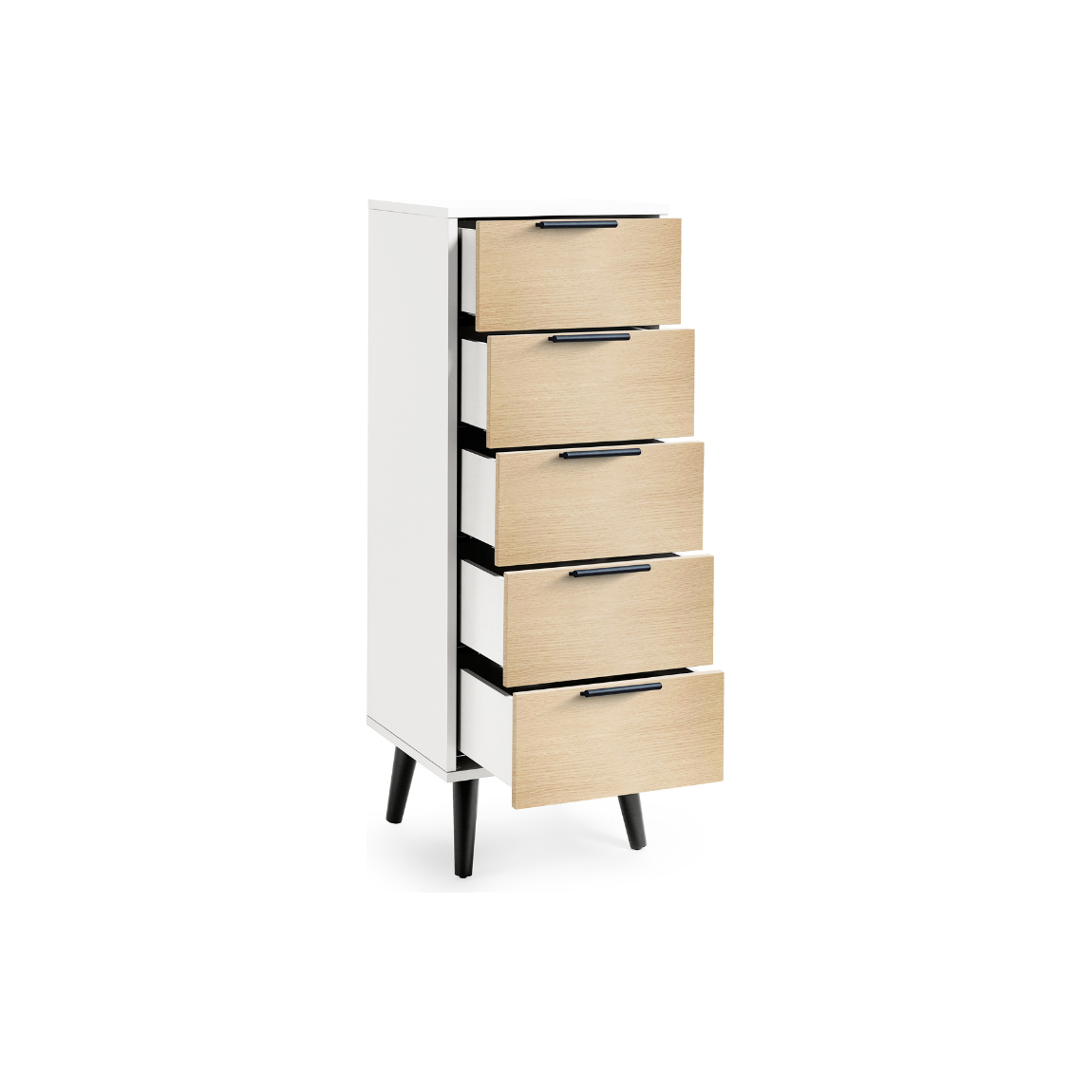 Alba 5 Drawer Narrow Chest - White/Oak - Living with Luxury