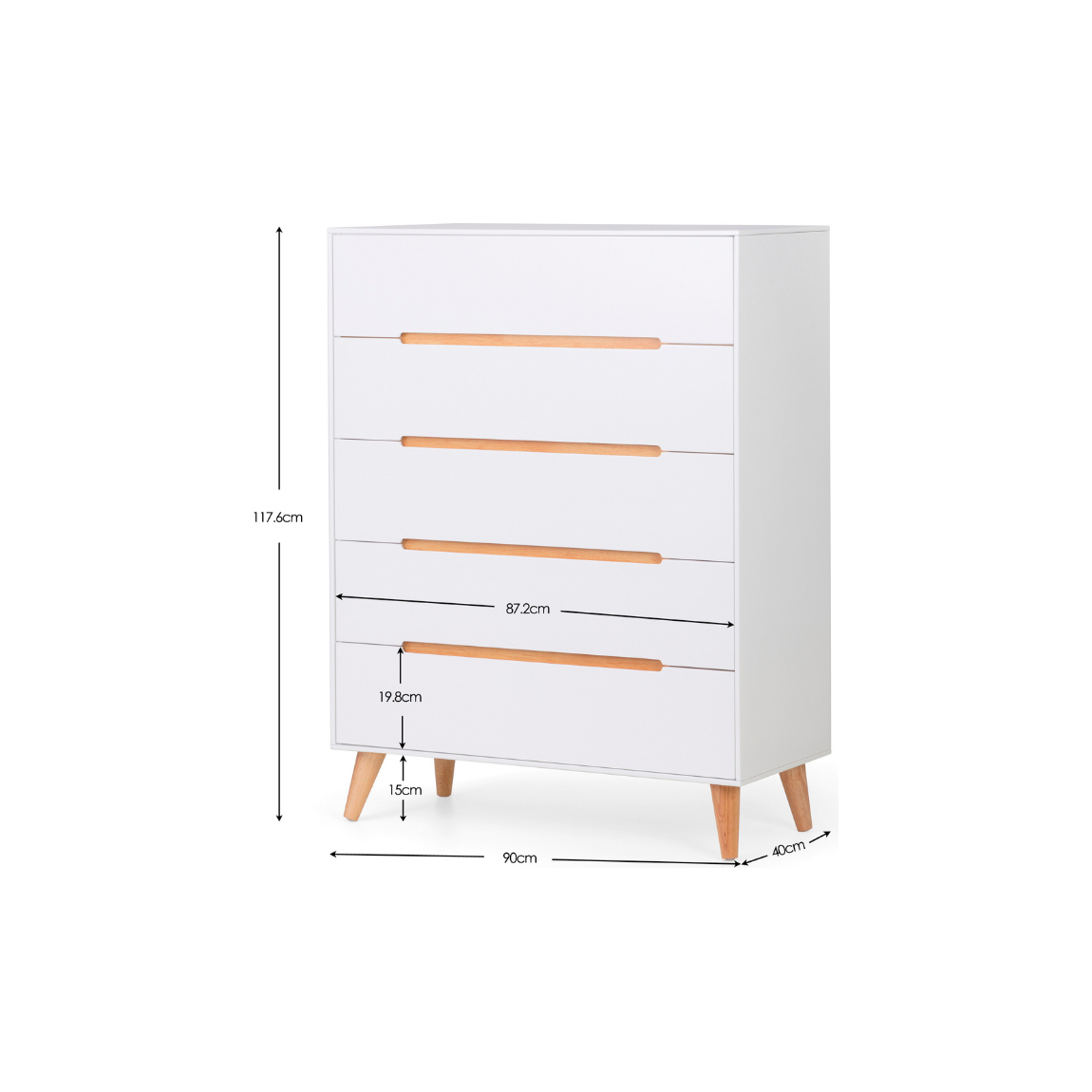 Alicia 5 Drawer Chest - White - Living with Luxury