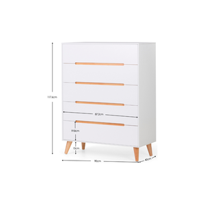 Alicia 5 Drawer Chest - White