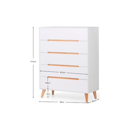 Alicia 5 Drawer Chest - White - Living with Luxury