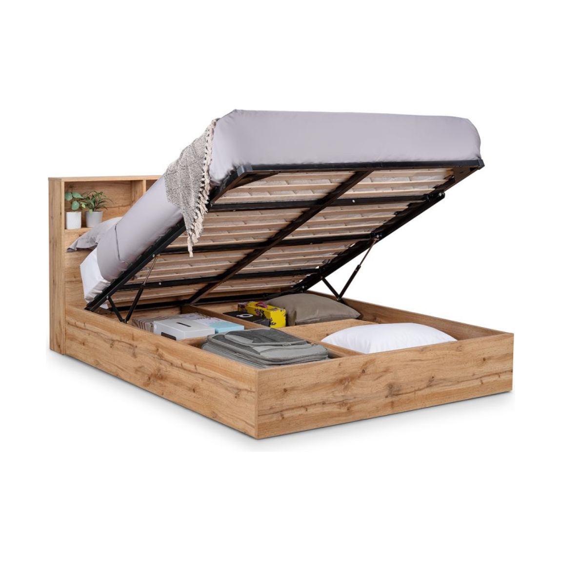 Bali Ottoman Storage Single Bed - Light Oak - Living with Luxury