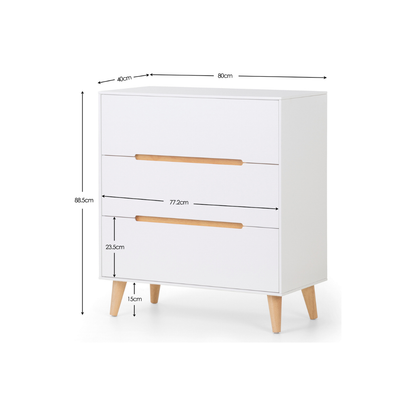 Alicia 3 Drawer Chest - White - Living with Luxury