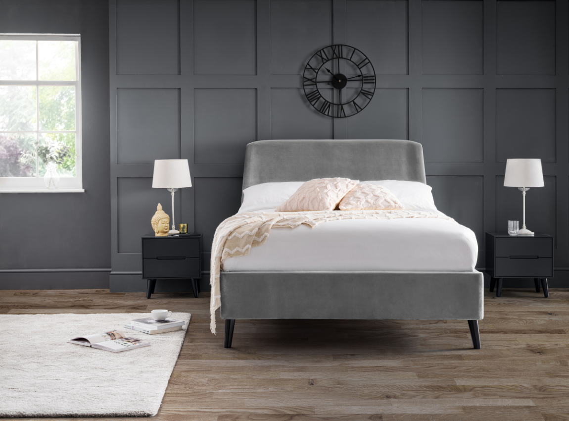 Frida Curved Velvet King Bed - Grey