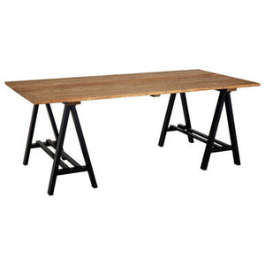 Hampstead Pine Wood and Black Metal Rectangular Dining Table – detail