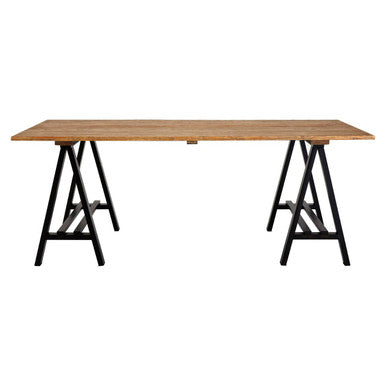 Hampstead Pine Wood and Black Metal Rectangular Dining Table