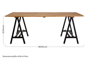 Hampstead Pine Wood and Black Metal Rectangular Dining Table – angle view