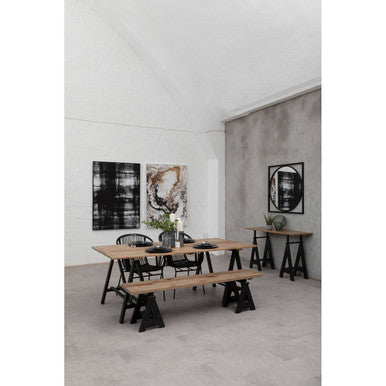 Hampstead Pine Wood and Black Metal Rectangular Dining Table – in room setting
