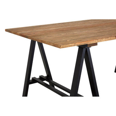 Hampstead Pine Wood and Black Metal Rectangular Dining Table – close-up