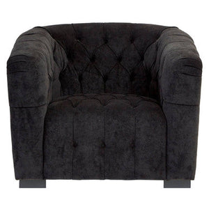 Fenton Black Fabric Button Tuffted Armchair – side view