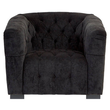Fenton Black Fabric Button Tuffted Armchair – side view