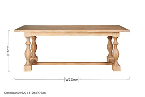 Lyon Whitewash Oak Wood Rectangular Dining Table – back view