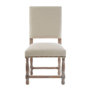 Lyon Natural Linen and White Wash Oak Wood Dining Chair – side view