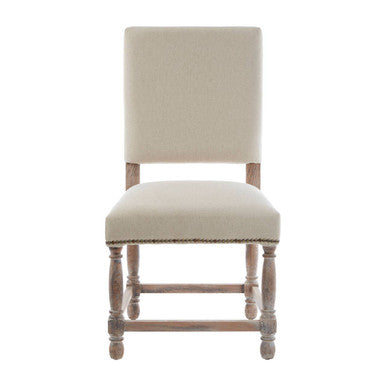 Lyon Natural Linen and White Wash Oak Wood Dining Chair – side view