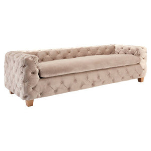 Ophelia Beige Velvet Button Tufted 3 Seater Sofa – detail