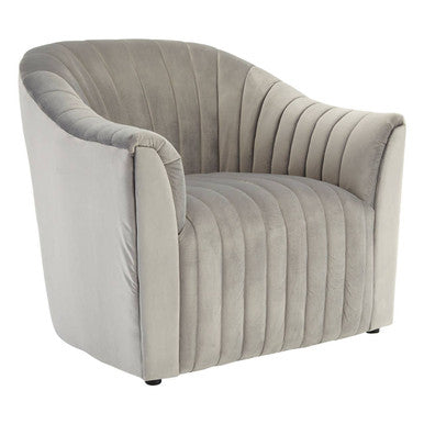 Opel Grey Velvet Channel Tufted Armchair – in room setting