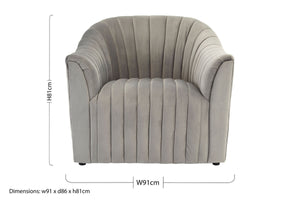 Opel Grey Velvet Channel Tufted Armchair – angle view