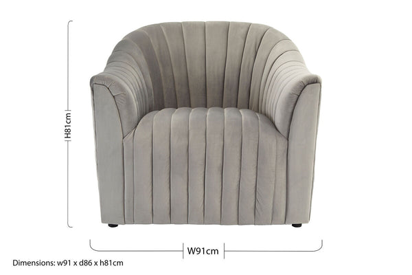Opel Grey Velvet Channel Tufted Armchair – angle view