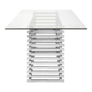 Silver Dining Table with Clear Tempered Glass Top | Vogue – dimensions