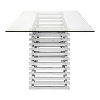 Silver Dining Table with Clear Tempered Glass Top | Vogue – dimensions