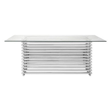 Silver Dining Table with Clear Tempered Glass Top | Vogue – side view