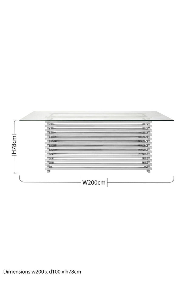 Silver Dining Table with Clear Tempered Glass Top | Vogue – in room setting 2