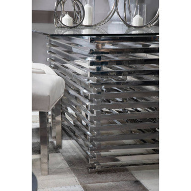 Silver Dining Table with Clear Tempered Glass Top | Vogue – close-up