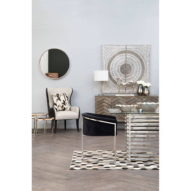 Silver Dining Table with Clear Tempered Glass Top | Vogue – angle view