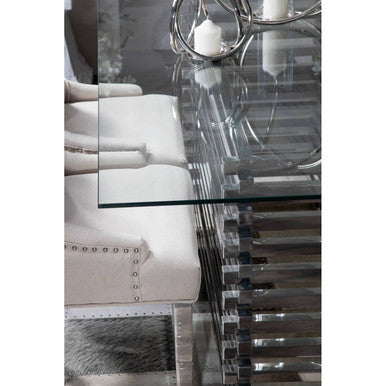 Silver Dining Table with Clear Tempered Glass Top | Vogue – side view 2