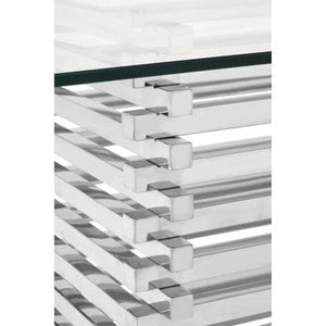 Silver Dining Table with Clear Tempered Glass Top | Vogue – detail 2
