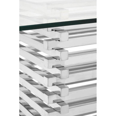 Silver Dining Table with Clear Tempered Glass Top | Vogue – detail 2