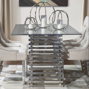 Silver Dining Table with Clear Tempered Glass Top | Vogue