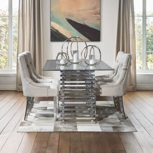 Silver Dining Table with Clear Tempered Glass Top | Vogue – detail