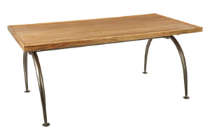 New Foundry Wooden Rectangular Dining Table with Curved Metal Legs – in room setting