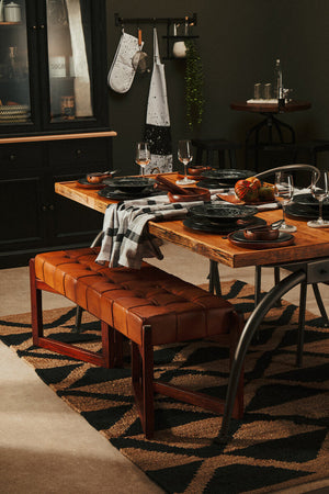 New Foundry Wooden Rectangular Dining Table with Curved Metal Legs – side view 3