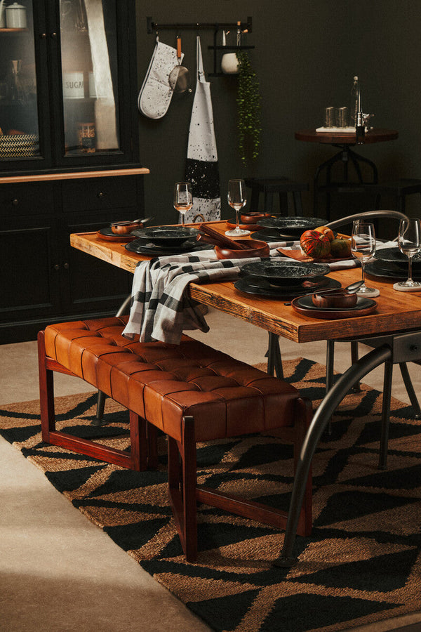 New Foundry Wooden Rectangular Dining Table with Curved Metal Legs – side view 3