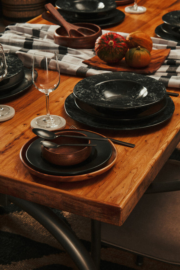 New Foundry Wooden Rectangular Dining Table with Curved Metal Legs – back view 2