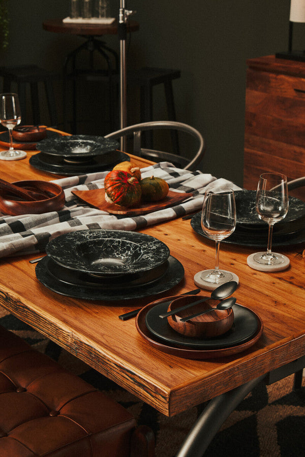New Foundry Wooden Rectangular Dining Table with Curved Metal Legs – detail 3