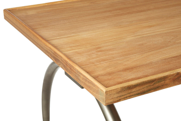 New Foundry Wooden Rectangular Dining Table with Curved Metal Legs – in room setting 3