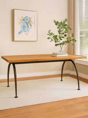 New Foundry Wooden Rectangular Dining Table with Curved Metal Legs – detail