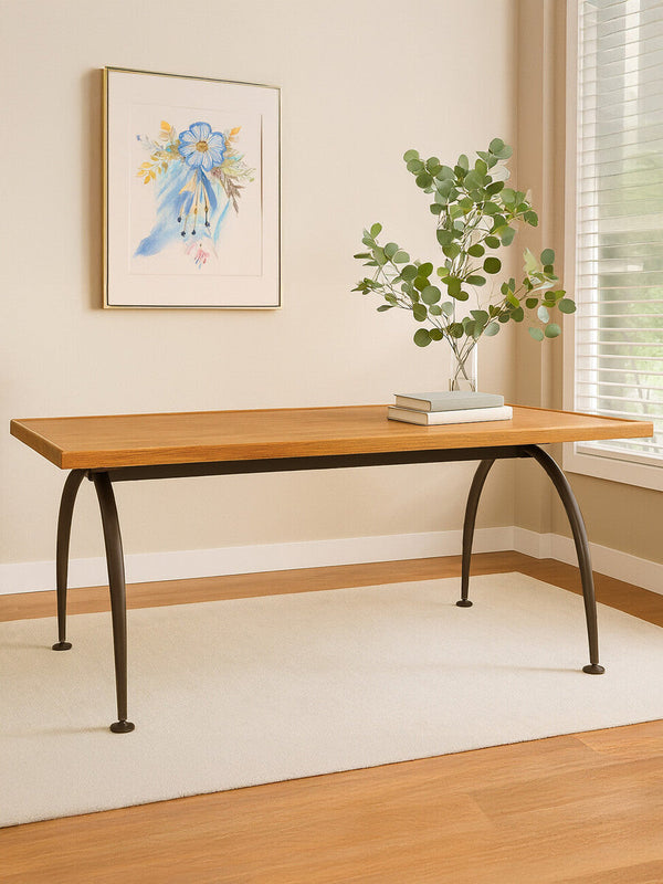 New Foundry Wooden Rectangular Dining Table with Curved Metal Legs – detail