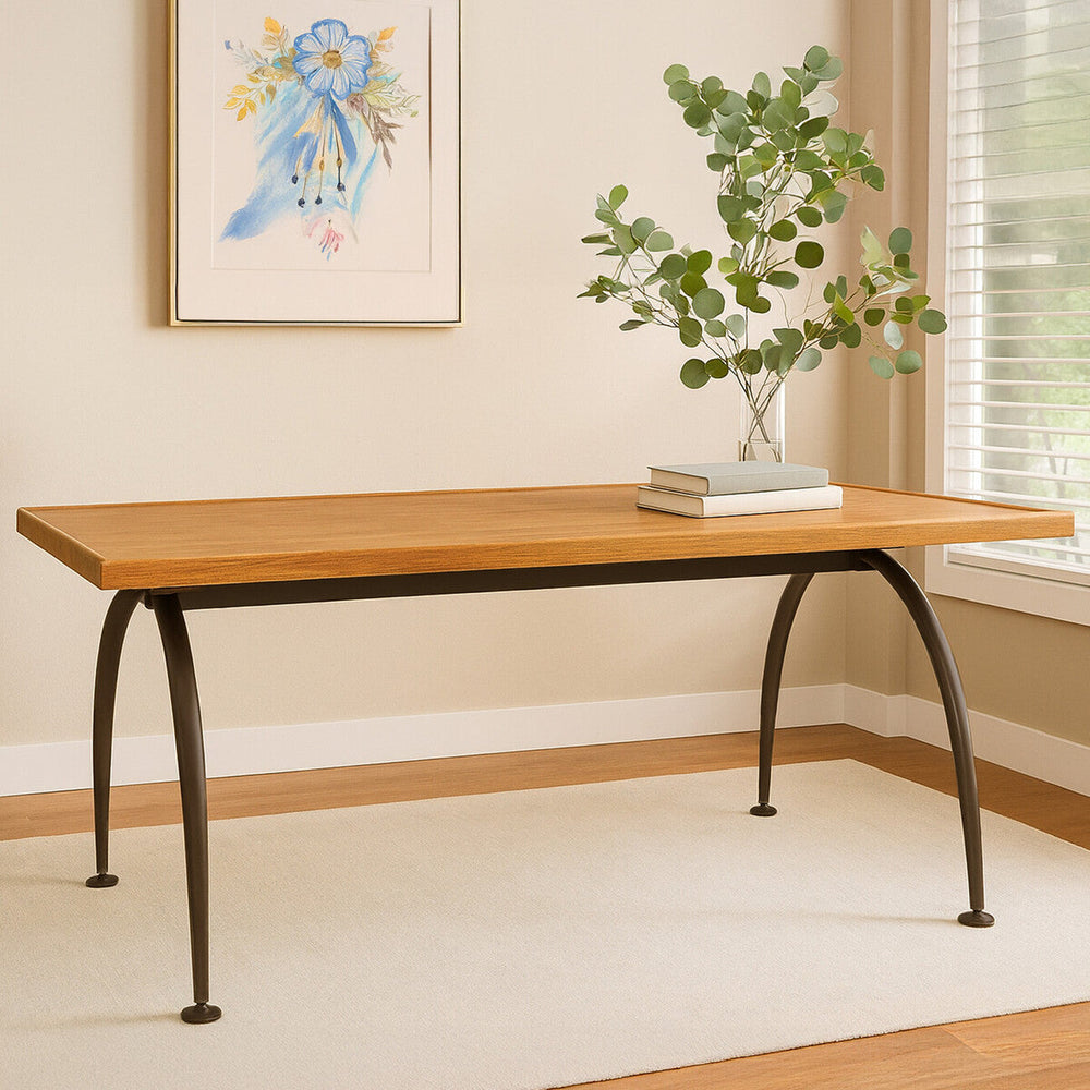 New Foundry Wooden Rectangular Dining Table with Curved Metal Legs
