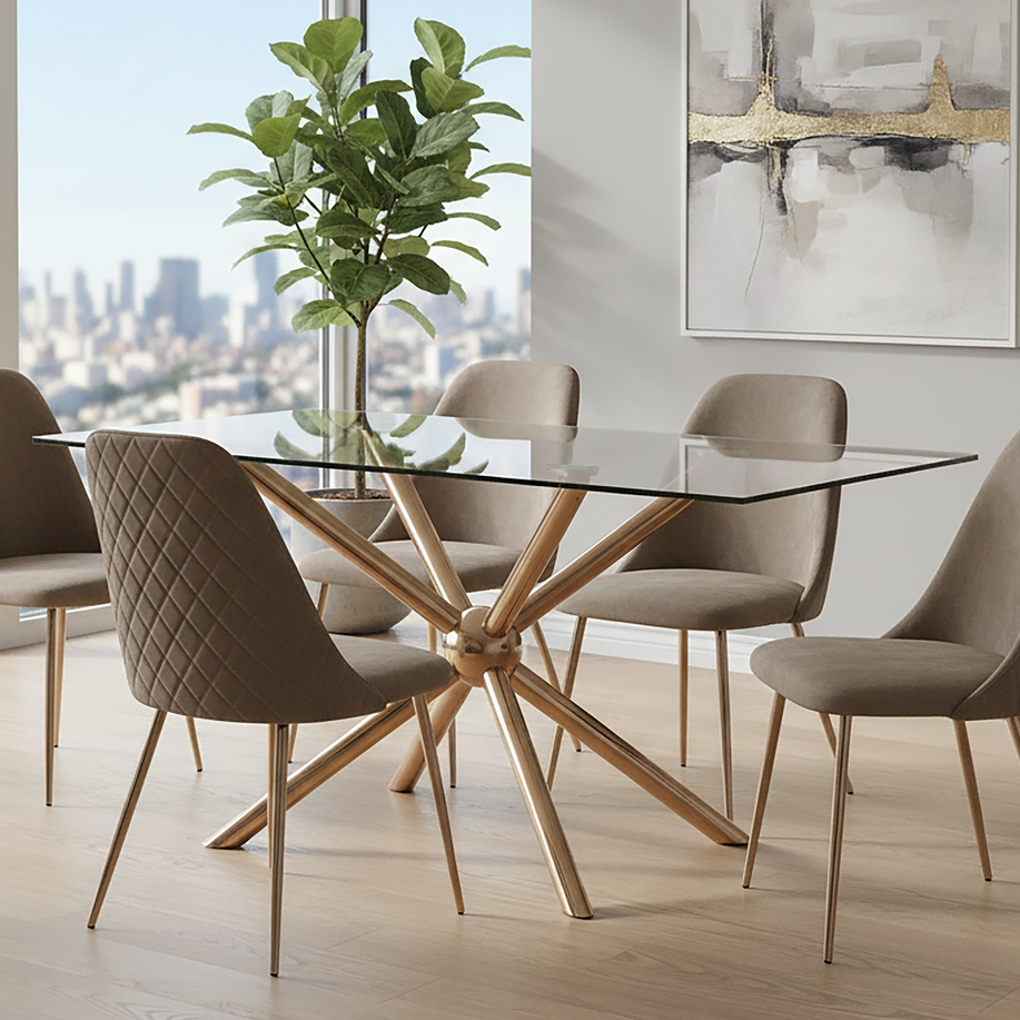 Novo Clear Glass and Rose Gold Finish Rectangular Dining Table