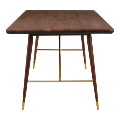 Kenso Walnut Wood And Brass Finish Base Dining Table
